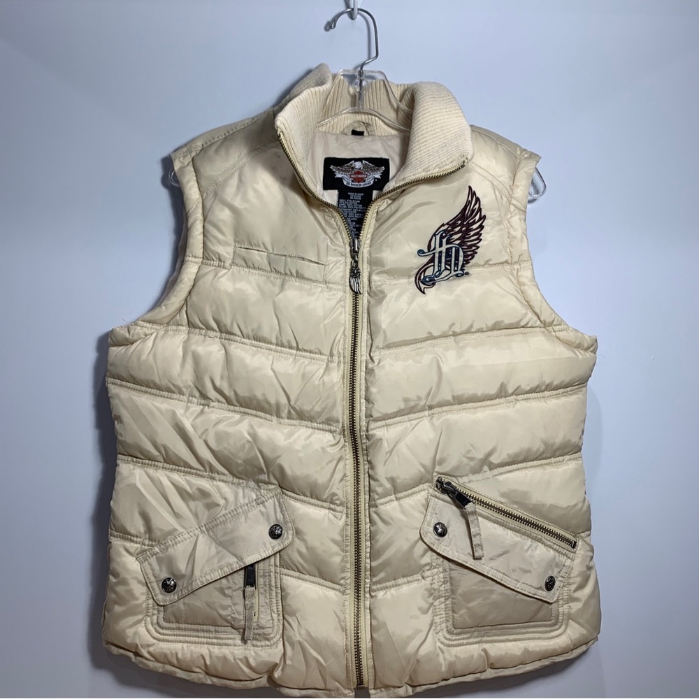 WOMENS HARLEY DAVIDSON MOTORCYCLES VEST FULL ZIP SIZE LG PUFFER BIKER